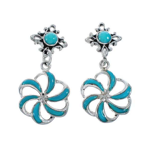 Sterling Silver Turquoise Flower Post Dangle Earrings TX10279